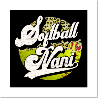 Softball Nani Vintage Leopard Softball Family Matching Posters and Art